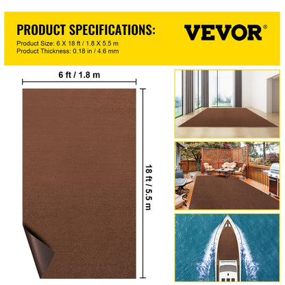 Marine Grade Deep Brown Carpet, 1.8 x 5.5 m, Non-Slip, Water-Proof Backing