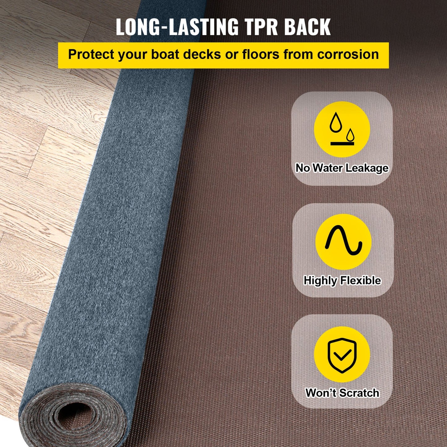 VEVOR Gray Marine Carpet 6 ft x 23 ft Boat Carpet Rugs Indoor Outdoor Rugs for Patio