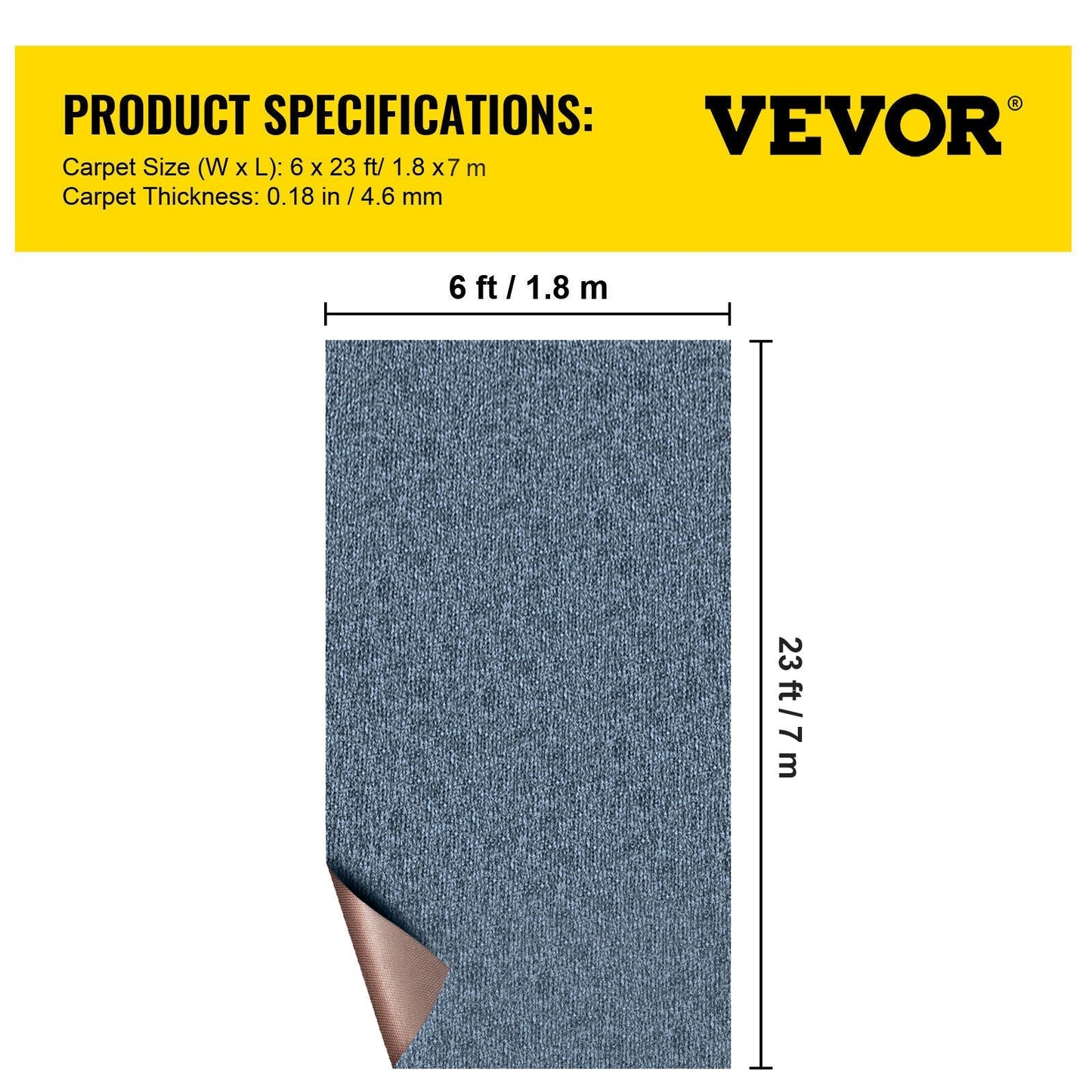 Gray Marine Carpet 1.8m x 7m, Indoor/Outdoor, Anti-Slip, Waterproof, Easy Clean