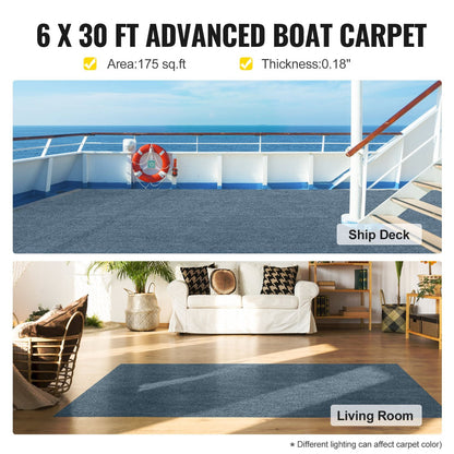 Gray Marine Carpet 1.8m x 9m, Indoor Outdoor Anti-Slide Waterproof Rug for Boats