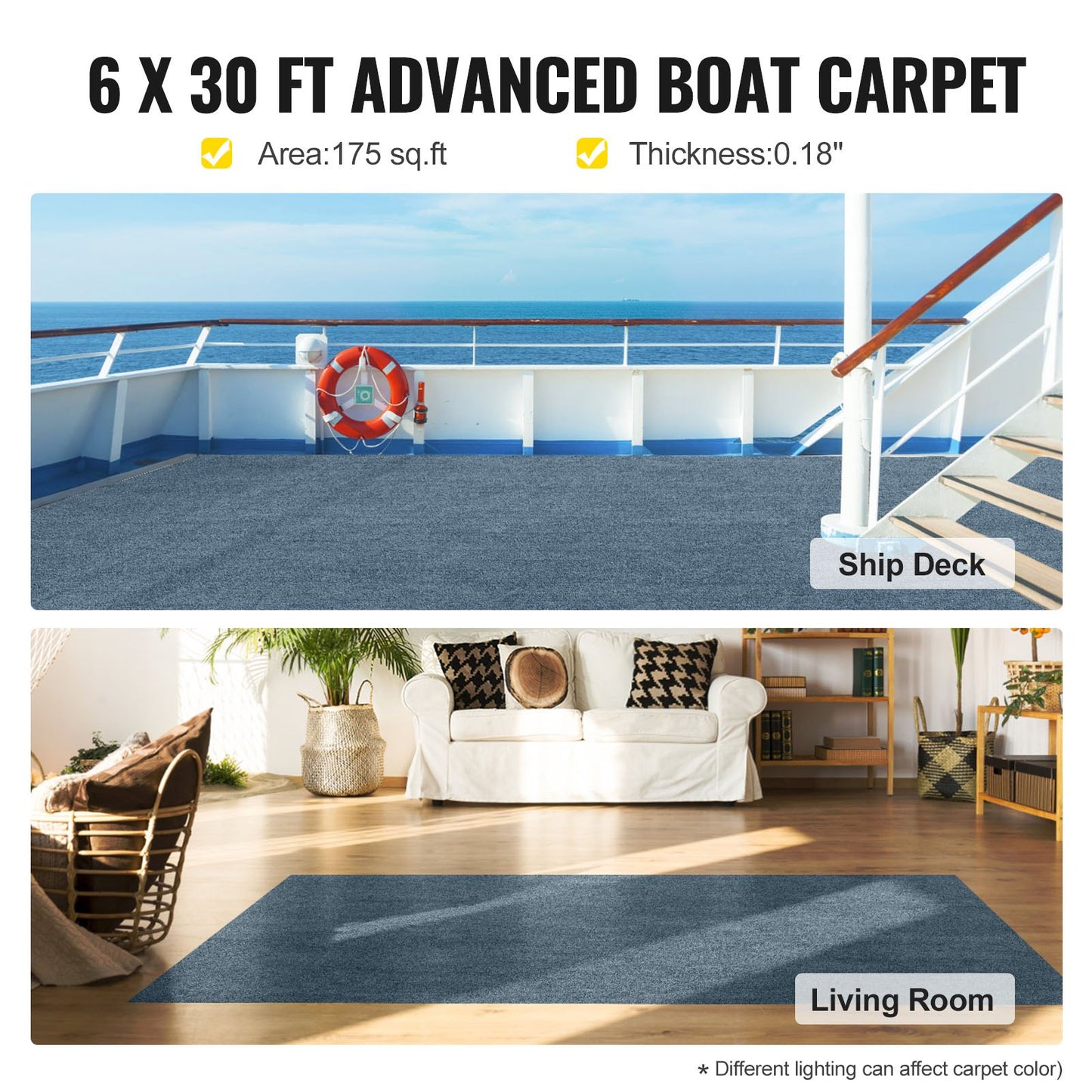 VEVOR Gray Marine Carpet 6 ft x 29.5 ft, Boat Carpet Rugs, Indoor Outdoor Rugs for