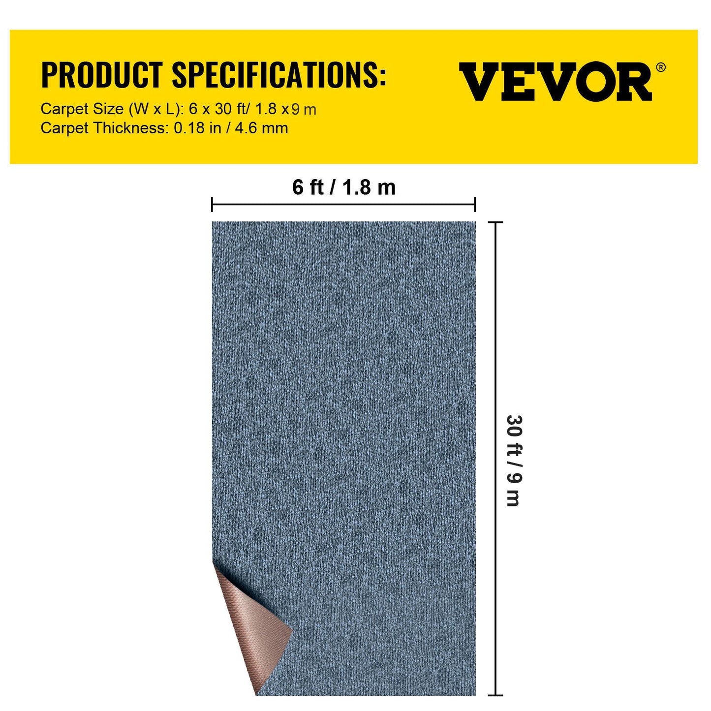 VEVOR Gray Marine Carpet 6 ft x 29.5 ft, Boat Carpet Rugs, Indoor Outdoor Rugs for