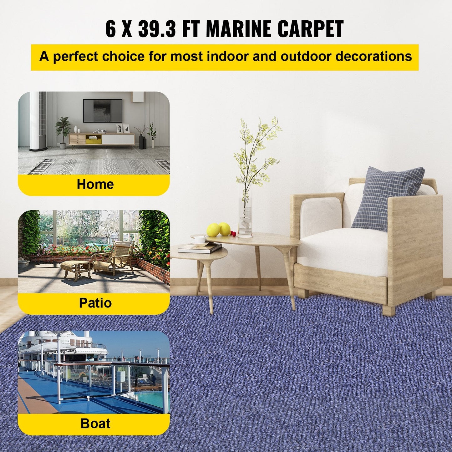 Deep Blue Marine Carpet 1.8m x 12m for Boats & Outdoor Areas, Water-Proof Backing
