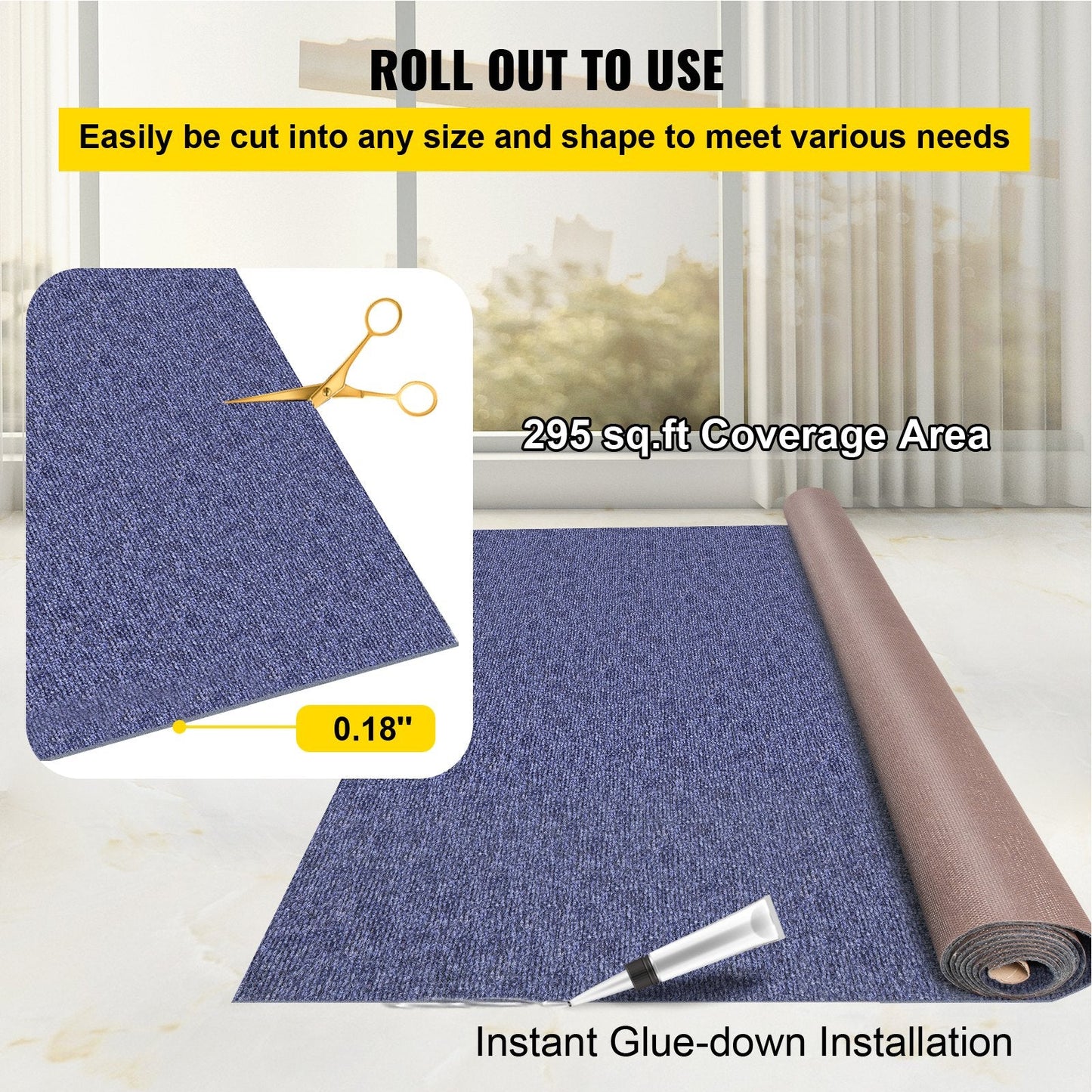 Deep Blue Marine-Grade Carpet, 1.8m x 15m, Non-Slip Outdoor Rug for Boats & Patios
