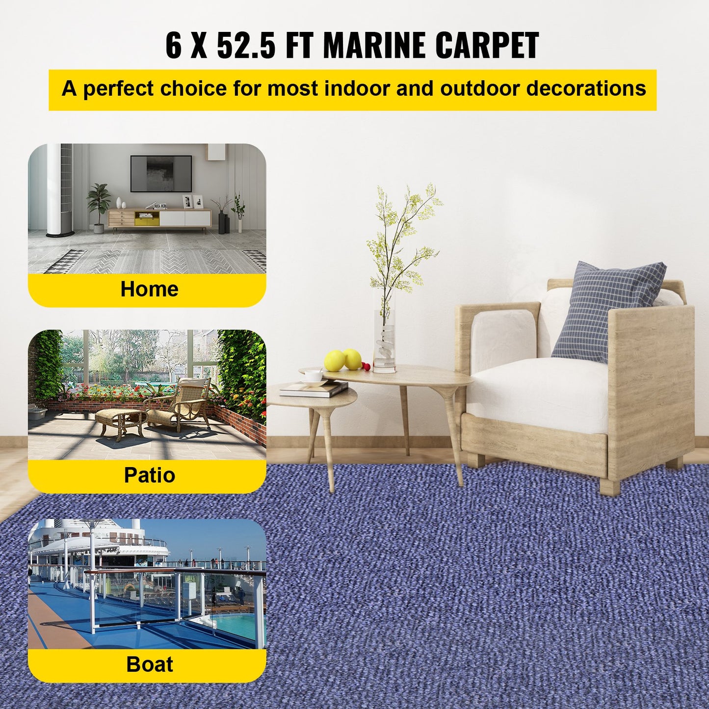VEVOR Deep Blue Marine Carpet 6 ft x 52.5 ft Marine Carpeting Marine Grade Carpet