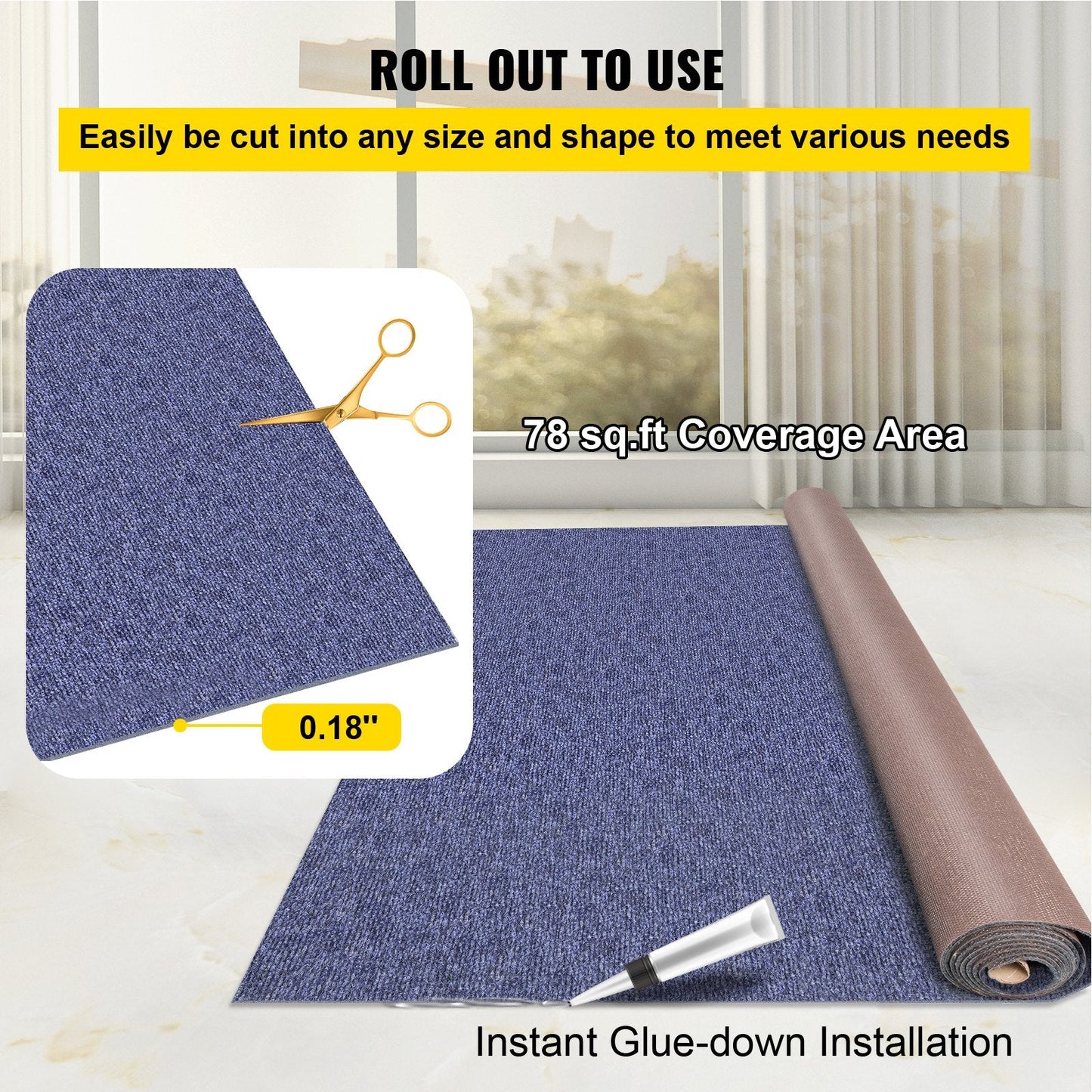 Blue Indoor/Outdoor Rug Runner, 1.8x4m, Anti-Slip, Easy to Clean, Versatile Use