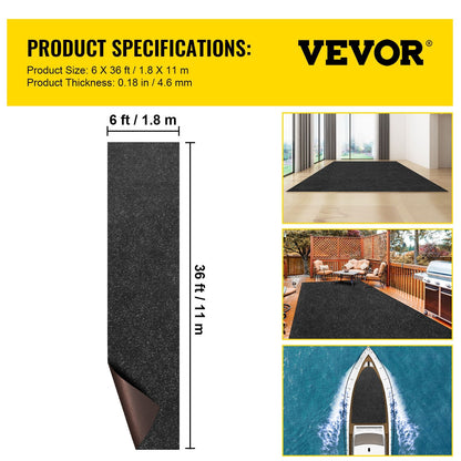 Marine Grade Charcoal Carpet, 1.8 x 11 m, Waterproof & Non-slip Backing