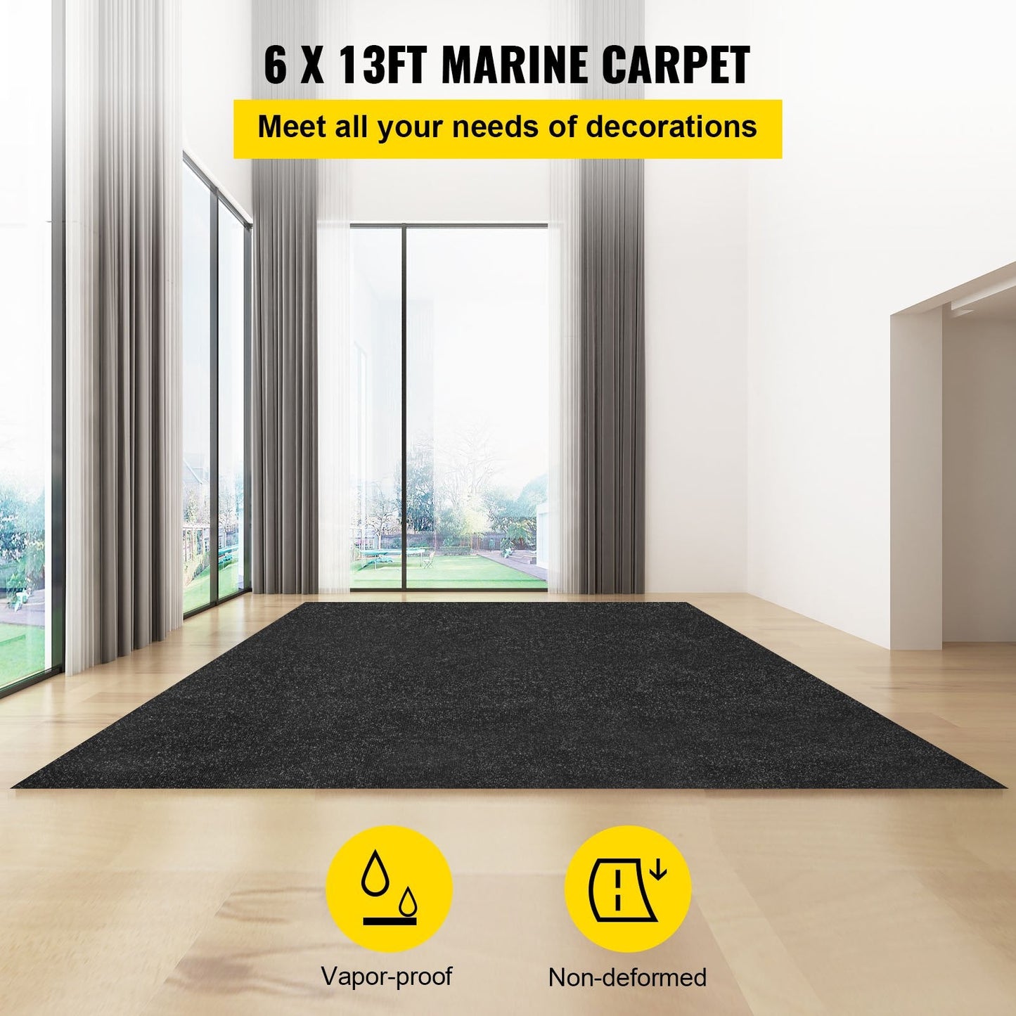 Marine Cutpile Carpet 1.8 x 4 m Charcoal Black for Indoor/Outdoor Use