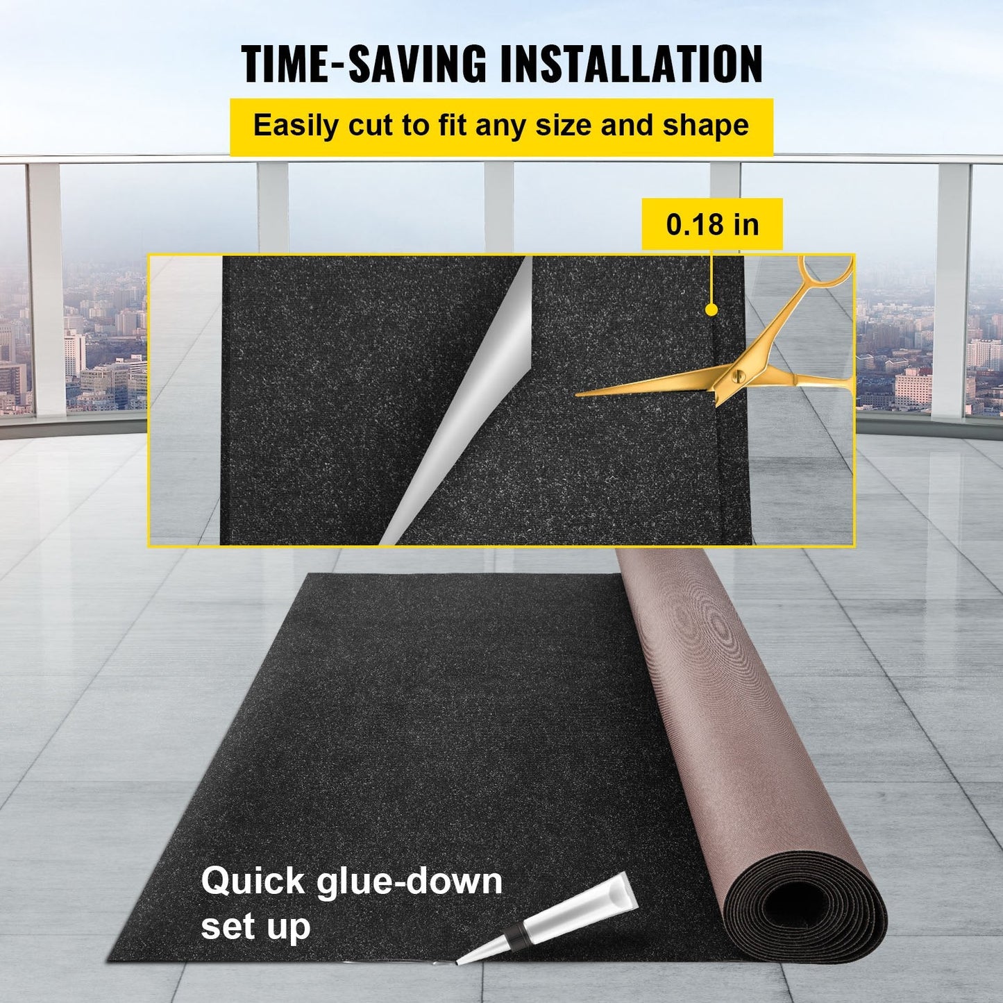 Marine Cutpile Carpet 1.8 x 4 m Charcoal Black for Indoor/Outdoor Use