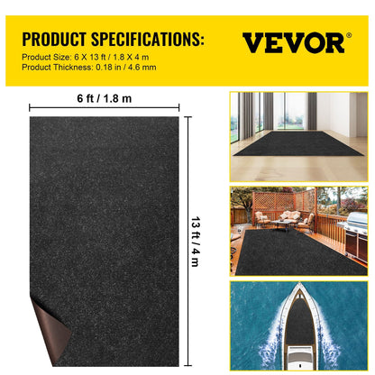 Marine Cutpile Carpet 1.8 x 4 m Charcoal Black for Indoor/Outdoor Use