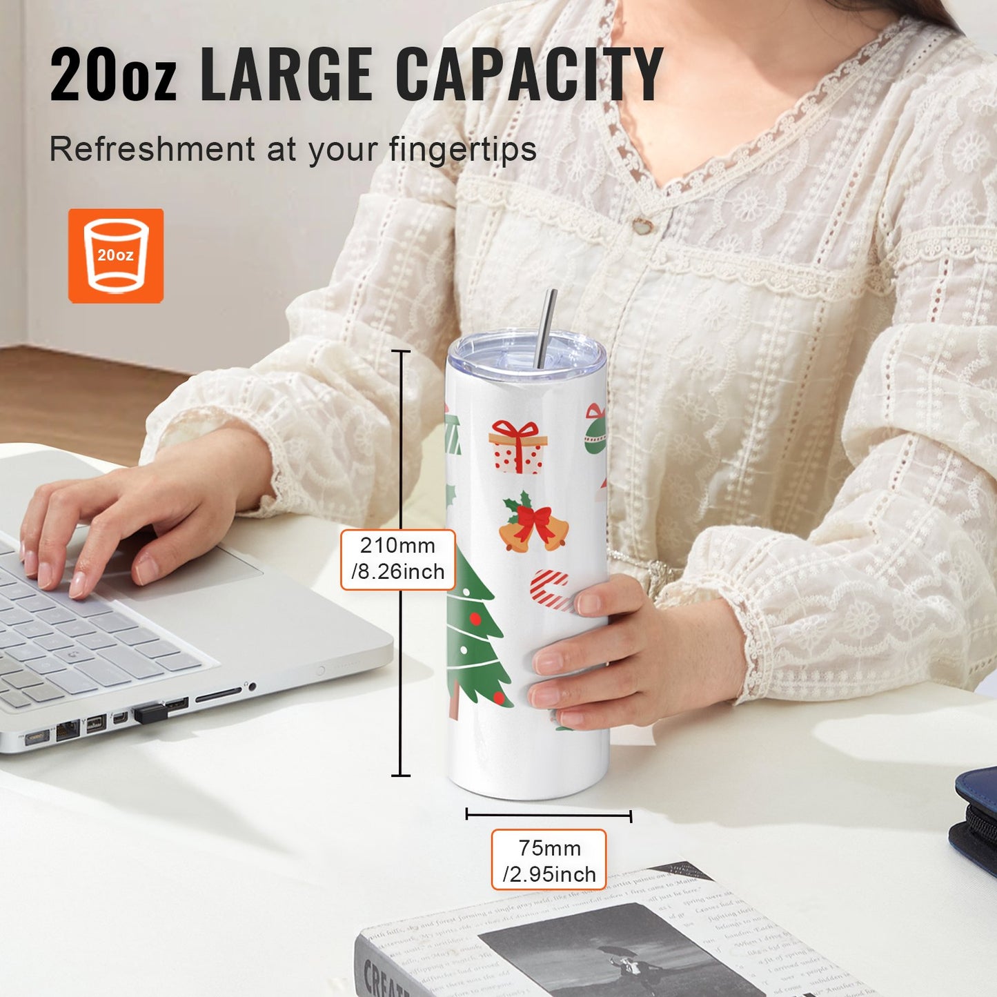 VEVOR 12 Pack Straight Sublimation Tumblers, 20 oz Blank Tumbler Bulk, Stainless