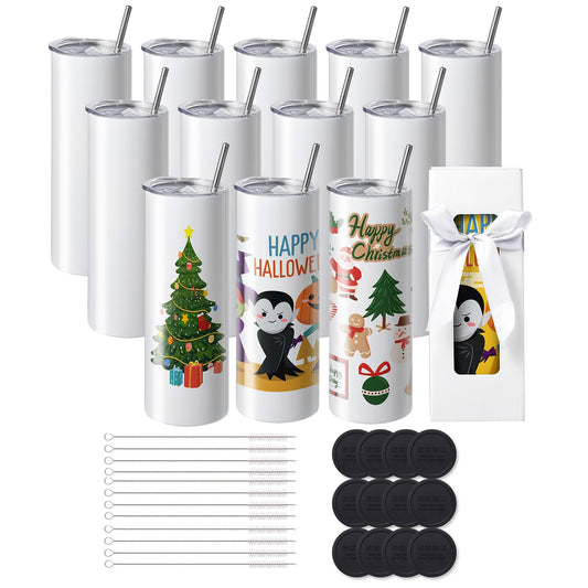 VEVOR 12 Pack Straight Sublimation Tumblers, 20 oz Blank Tumbler Bulk, Stainless
