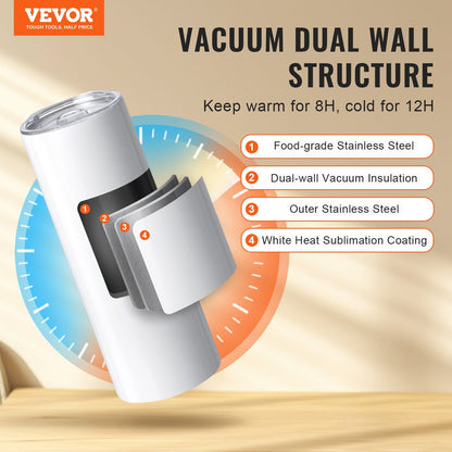 16-Pack Stainless Steel Tumblers with Accessories, 591ml Capacity, for Heat Press