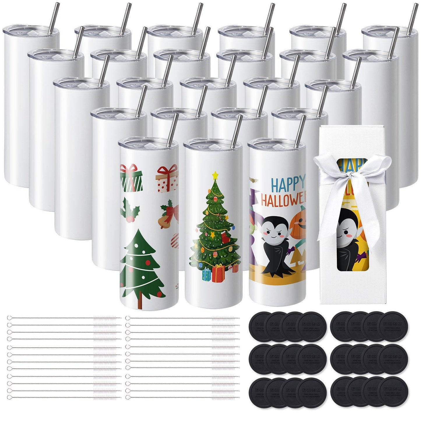 24-Pack Stainless Steel Tumblers with Accessories, 591ml, for Sublimation