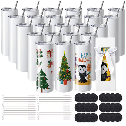 VEVOR 24 Pack Straight Sublimation Tumblers, 20 oz Blank Tumbler Bulk, Stainless