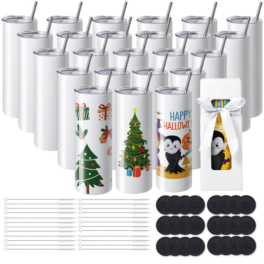 VEVOR 24 Pack Straight Sublimation Tumblers, 20 oz Blank Tumbler Bulk, Stainless
