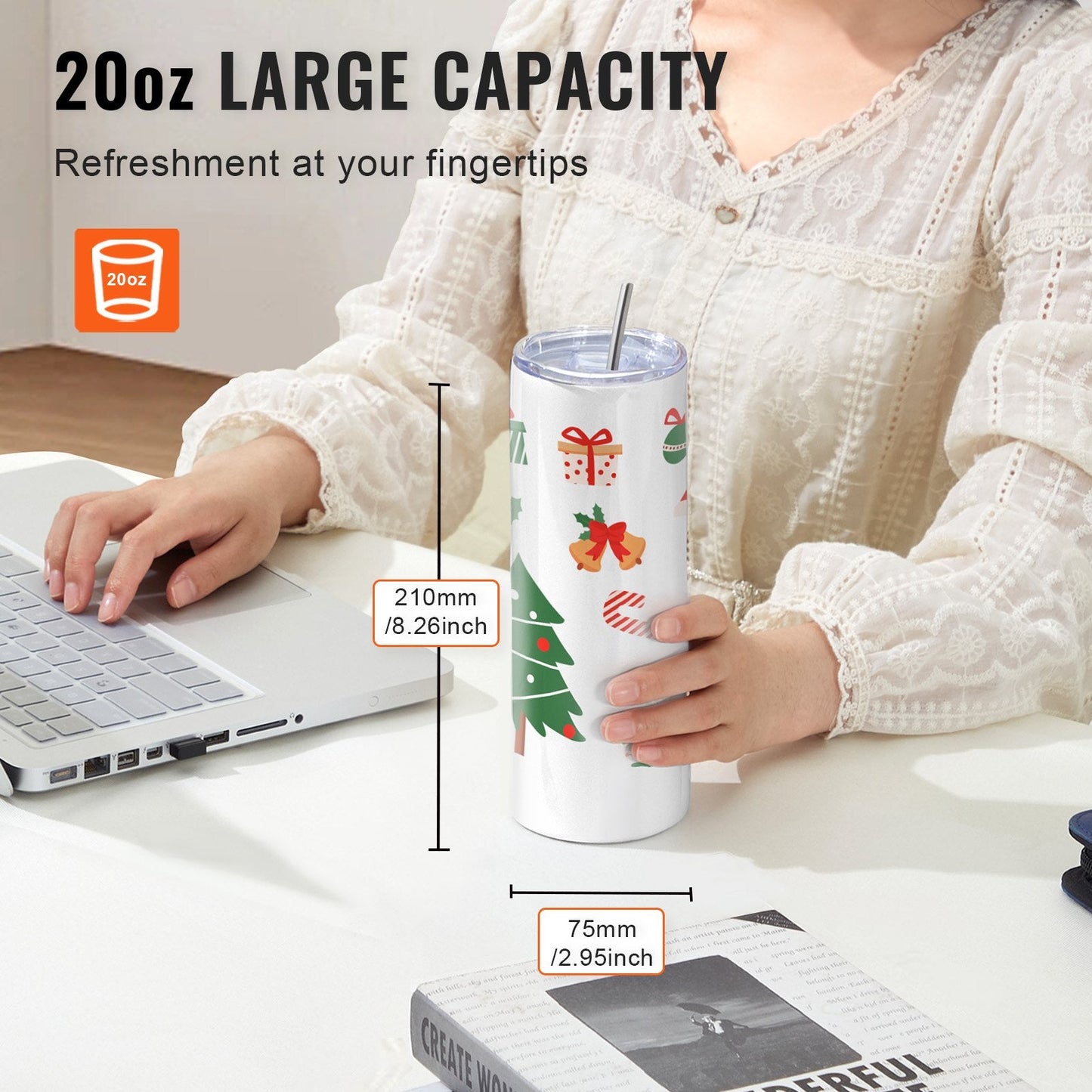 50-Pack 0.59L Stainless Steel Tumblers with Lids & Straws for Sublimation