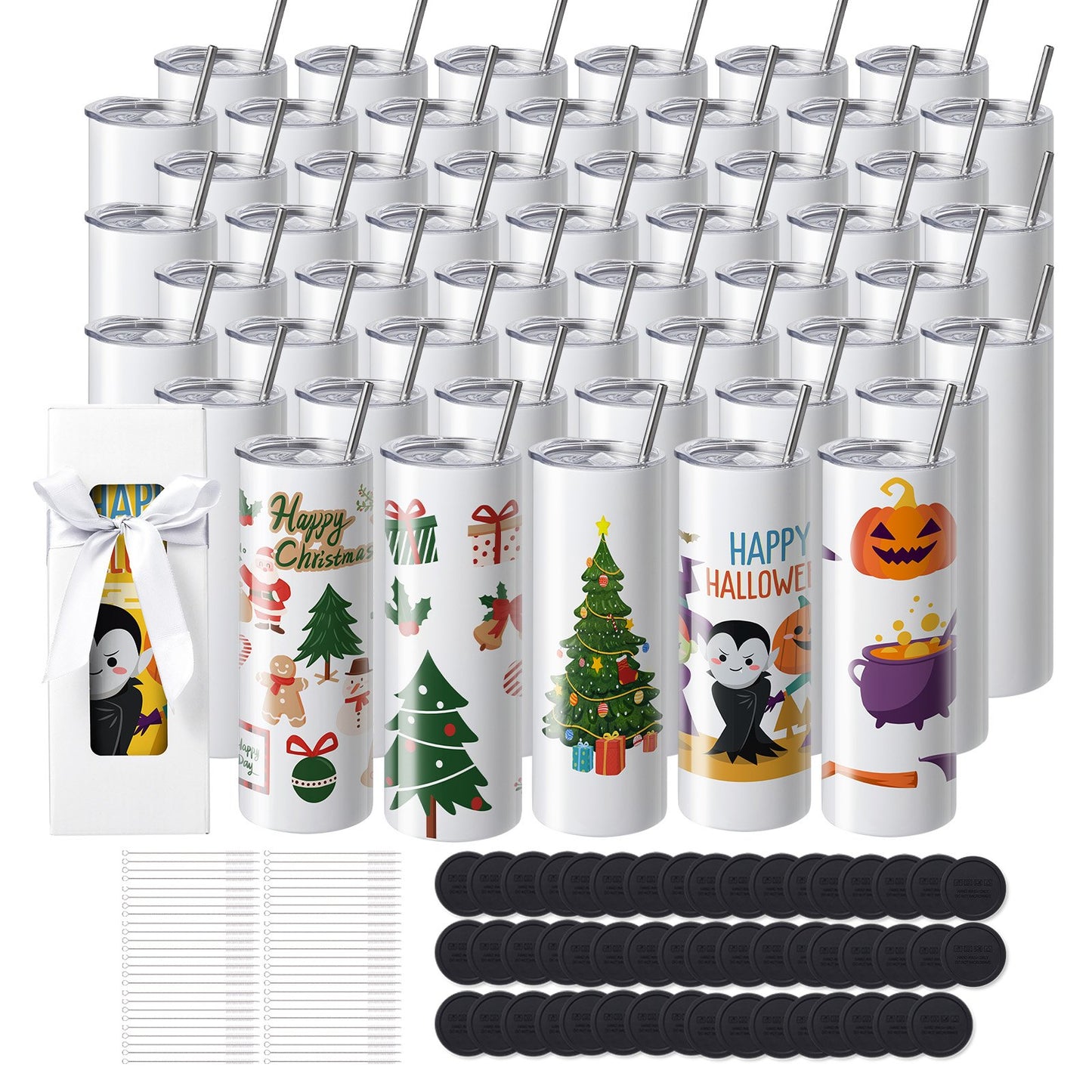 VEVOR 50 Pack Straight Sublimation Tumblers, 20 oz Blank Tumbler Bulk, Stainless