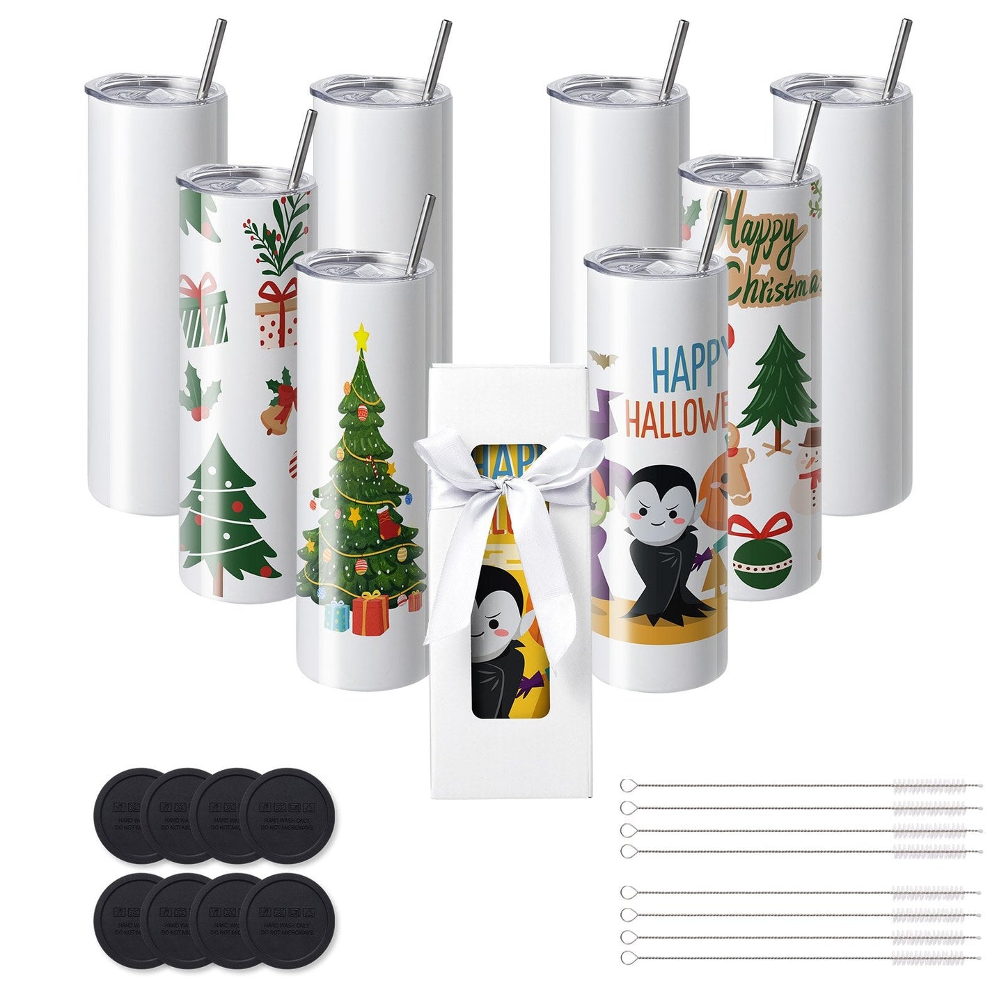 8-Pack 0.89L Stainless Steel Tumblers with Lids & Straws for Sublimation