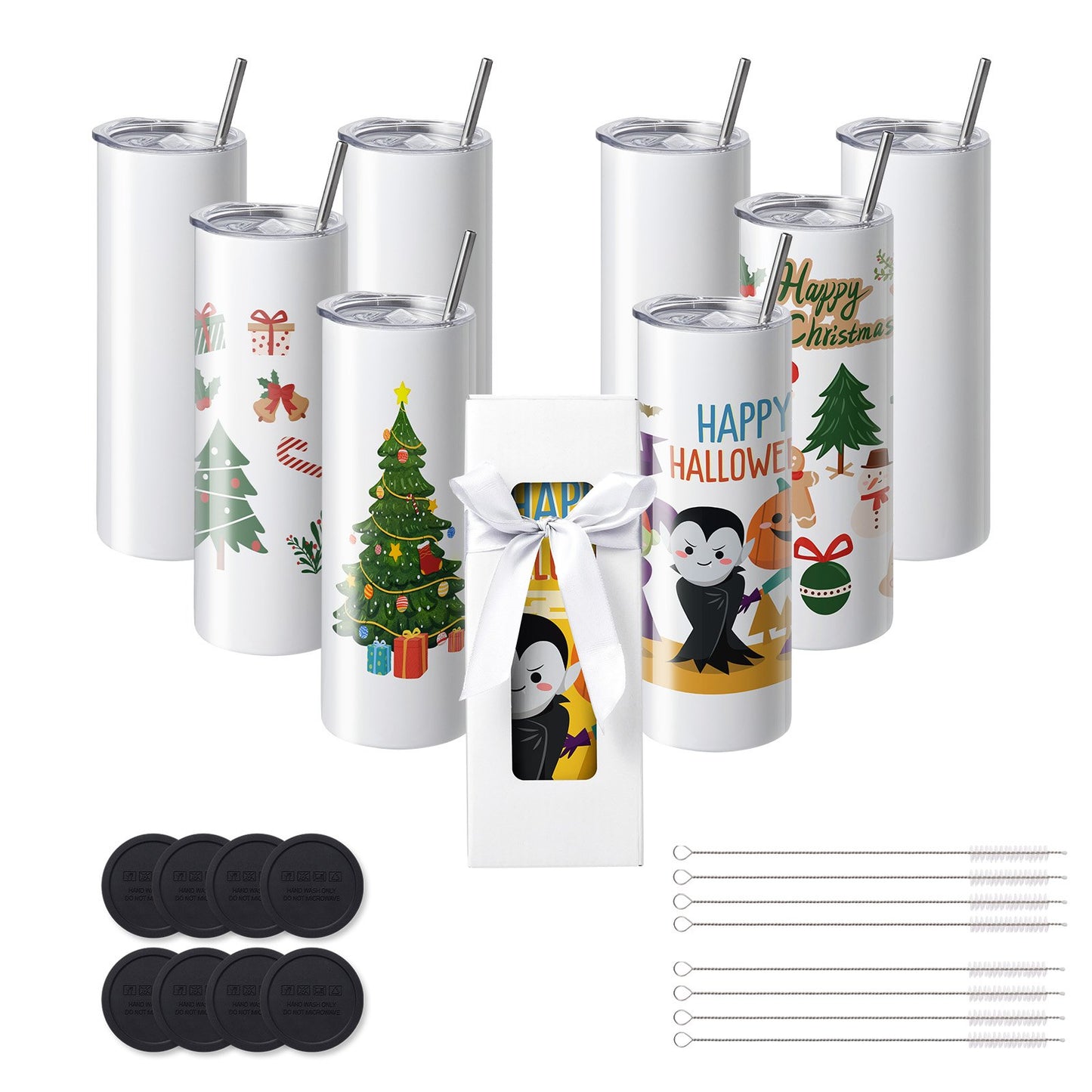 VEVOR 8 Pack Straight Sublimation Tumblers, 20 oz Blank Tumbler Bulk, Stainless