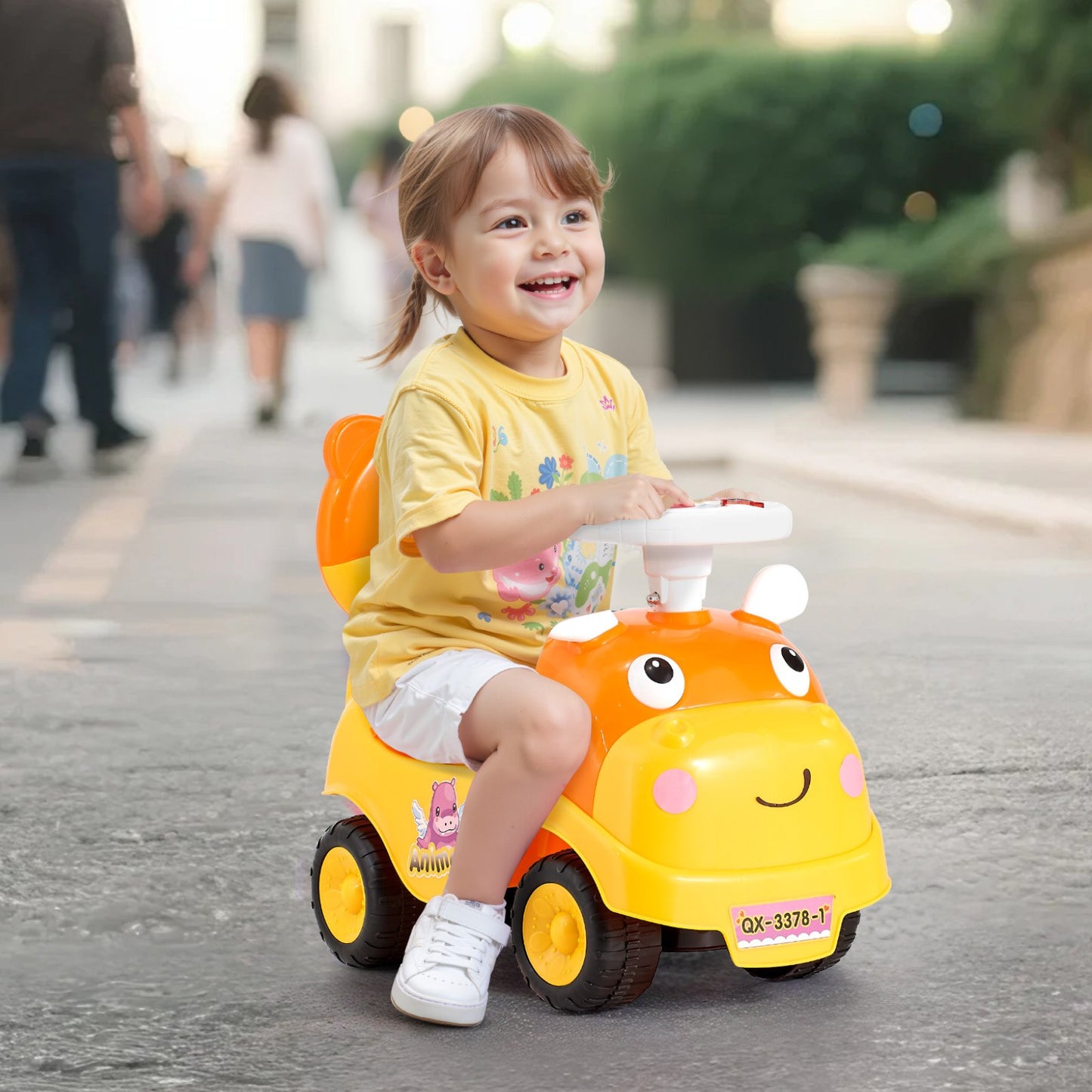 Ride On Toddler Push Car, Push Car for Toddler 19 to 36 Months, Kids Ride On Toy with Horn & Music, 22 kg Load Capacity, Under-seat Storage, Foot-to-Floor Walker for Toddlers Boys Girls