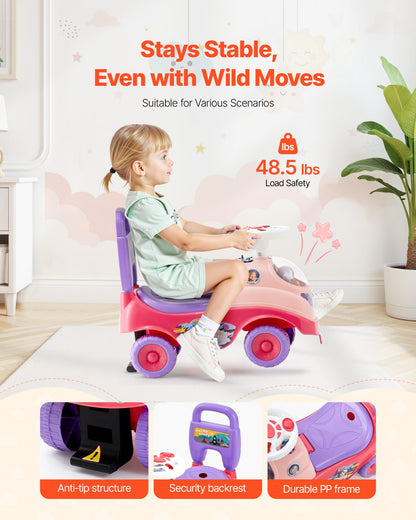 Ride On Toddler Push Car, Push Car for Toddler 19 to 36 Months, Kids Ride On Toy with Horn & Music, 22 kg Load Capacity, Under-seat Storage, Foot-to-Floor Walker for Toddlers Boys Girls, Pink
