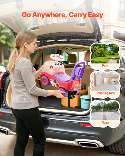 Ride On Toddler Push Car, Push Car for Toddler 19 to 36 Months, Kids Ride On Toy with Horn & Music, 22 kg Load Capacity, Under-seat Storage, Foot-to-Floor Walker for Toddlers Boys Girls, Pink