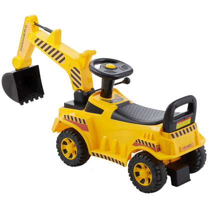 Ride On Toddler Car, Push Car for Toddler 19 to 36 Months, Excavator Digger Toy with Helmet & Music, 25 kg Load Capacity, Foot-to-Floor Walker for Kids, Yellow