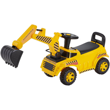 Ride On Toddler Car, Push Car for Toddler 19 to 36 Months, Excavator Digger Toy with Helmet & Music, 25 kg Load Capacity, Foot-to-Floor Walker for Kids, Yellow