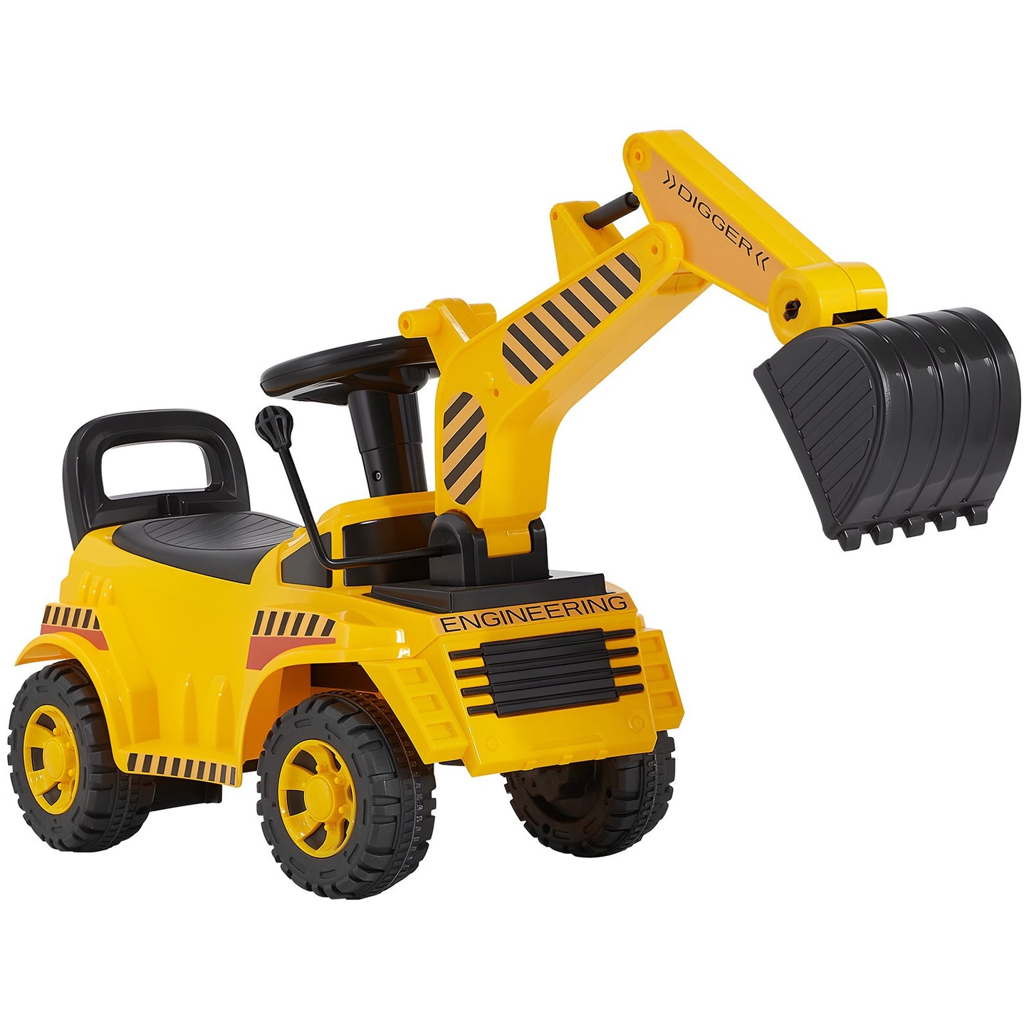 Ride On Toddler Car, Push Car for Toddler 19 to 36 Months, Excavator Digger Toy with Helmet & Music, 25 kg Load Capacity, Foot-to-Floor Walker for Kids, Yellow