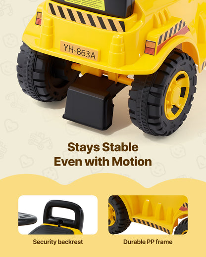 Ride On Toddler Car, Ride on Excavator Car for Toddler 19 to 36 Months, Excavator Bulldozer Digger Toy with Under-seat Storage & Music, 25 kg Load Capacity, Foot-to-Floor Walker for Kid, Yellow