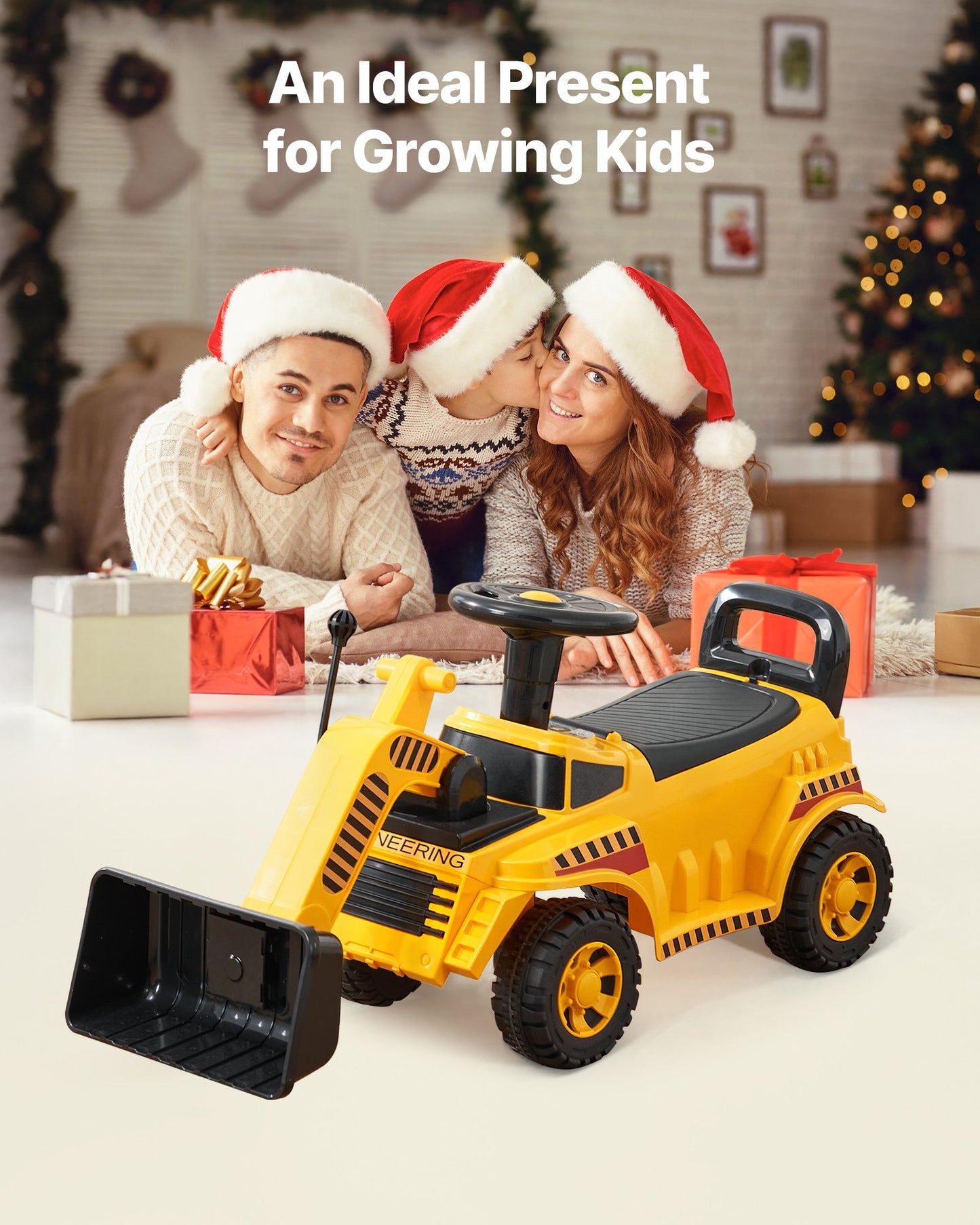 Ride On Toddler Car, Ride on Excavator Car for Toddler 19 to 36 Months, Excavator Bulldozer Digger Toy with Under-seat Storage & Music, 25 kg Load Capacity, Foot-to-Floor Walker for Kid, Yellow