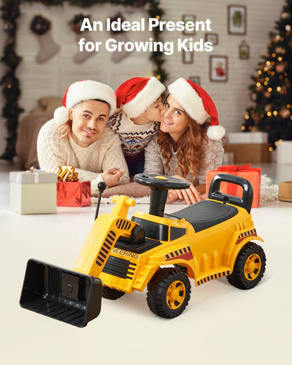 Ride On Toddler Car, Ride on Excavator Car for Toddler 19 to 36 Months, Excavator Bulldozer Digger Toy with Under-seat Storage & Music, 25 kg Load Capacity, Foot-to-Floor Walker for Kid, Yellow