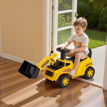 Ride On Toddler Car, Ride on Excavator Car for Toddler 19 to 36 Months, Excavator Bulldozer Digger Toy with Under-seat Storage & Music, 25 kg Load Capacity, Foot-to-Floor Walker for Kid, Yellow