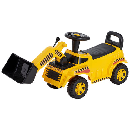 Ride On Toddler Car, Ride on Excavator Car for Toddler 19 to 36 Months, Excavator Bulldozer Digger Toy with Under-seat Storage & Music, 25 kg Load Capacity, Foot-to-Floor Walker for Kid, Yellow