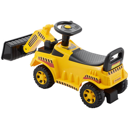 Ride On Toddler Car, Ride on Excavator Car for Toddler 19 to 36 Months, Excavator Bulldozer Digger Toy with Under-seat Storage & Music, 25 kg Load Capacity, Foot-to-Floor Walker for Kid, Yellow