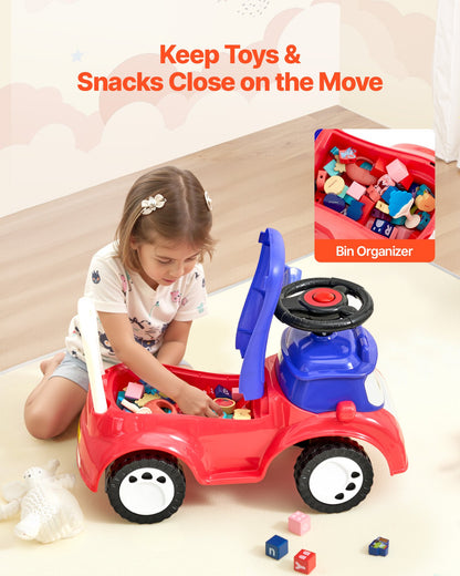Ride On Toddler Push Car, Push Car for Toddler 19 to 36 Months, Kids Ride On Toy with Music & Under-seat Storage, 25 kg Load Capacity, Foot-to-Floor Walker for Toddlers Boys Girls, Red