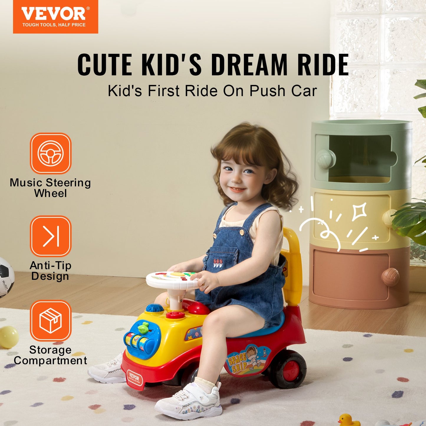 VEVOR Ride On Push Car for Toddlers, Ages 1-3, Ride Racer, Sit to Stand Toddler