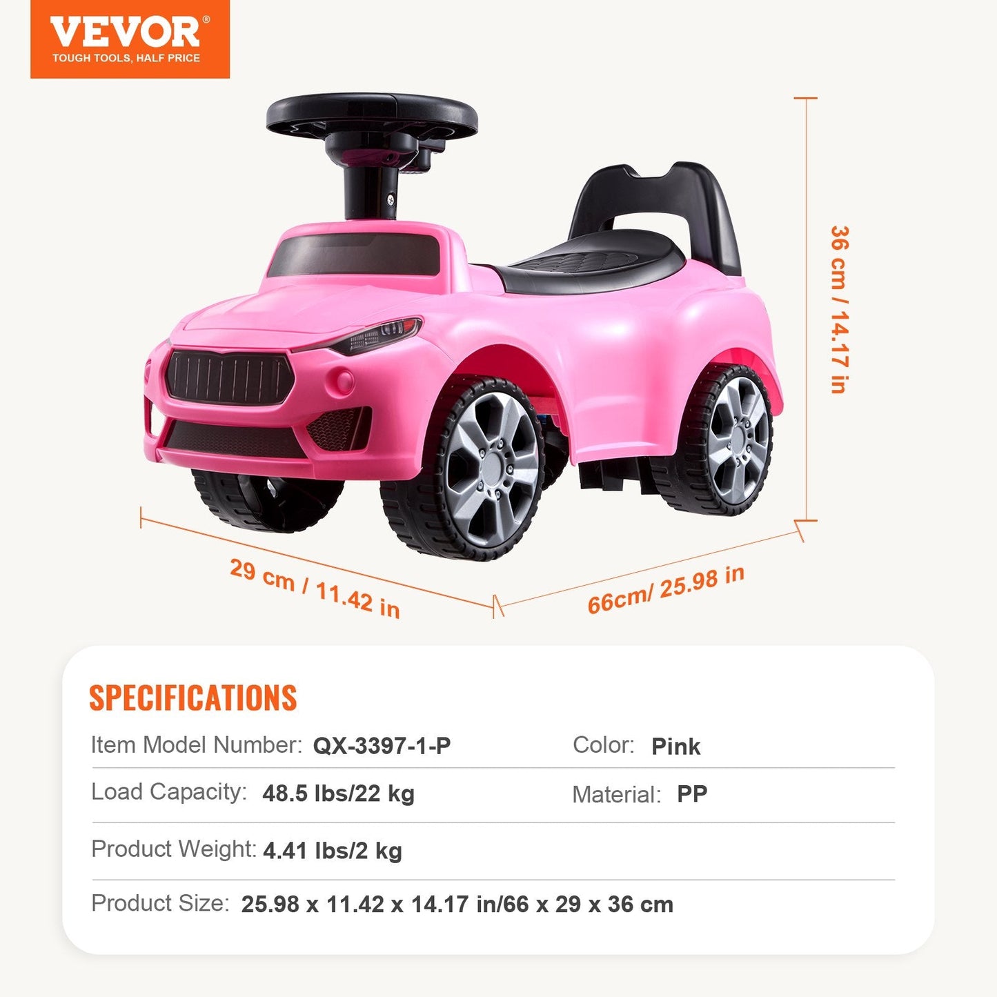 Toddler Push Car with Music Steering & Storage, Ages 1-3, Pink, 22 kg Capacity