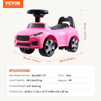 Toddler Push Car with Music Steering & Storage, Ages 1-3, Pink, 22 kg Capacity