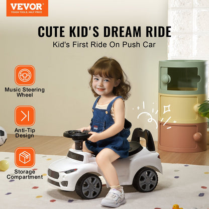 Toddler Ride-On Car with Music and Storage, Ages 1-3, White, 22 kg Capacity