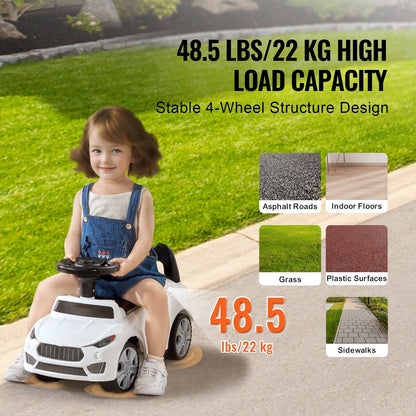 Toddler Ride-On Car with Music and Storage, Ages 1-3, White, 22 kg Capacity
