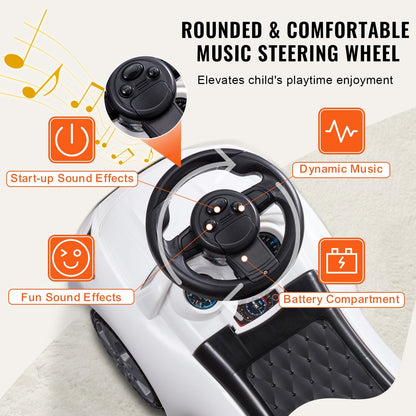 Toddler Ride-On Car with Music and Storage, Ages 1-3, White, 22 kg Capacity