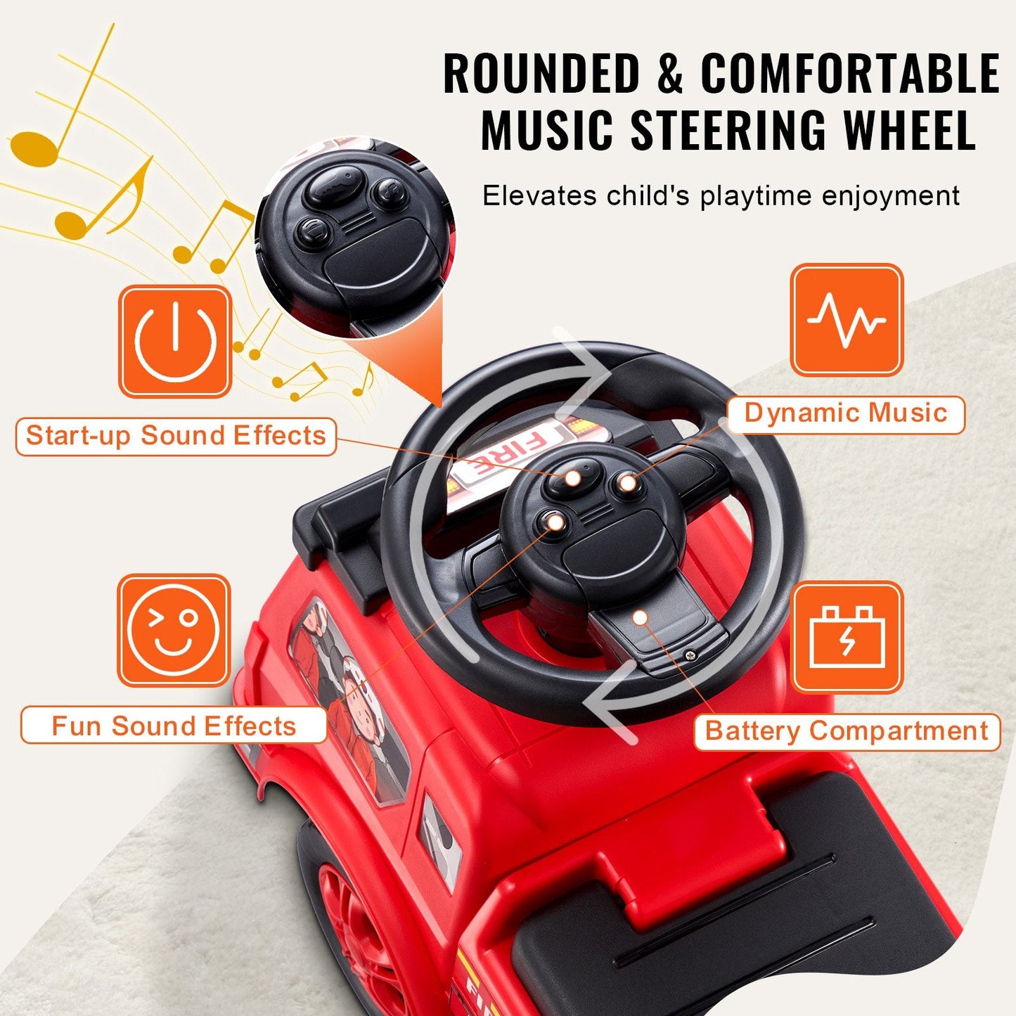 Toddler Ride-On Racer with Music, Red, Ages 1-3, 22 kg Capacity, 52.5 cm Length