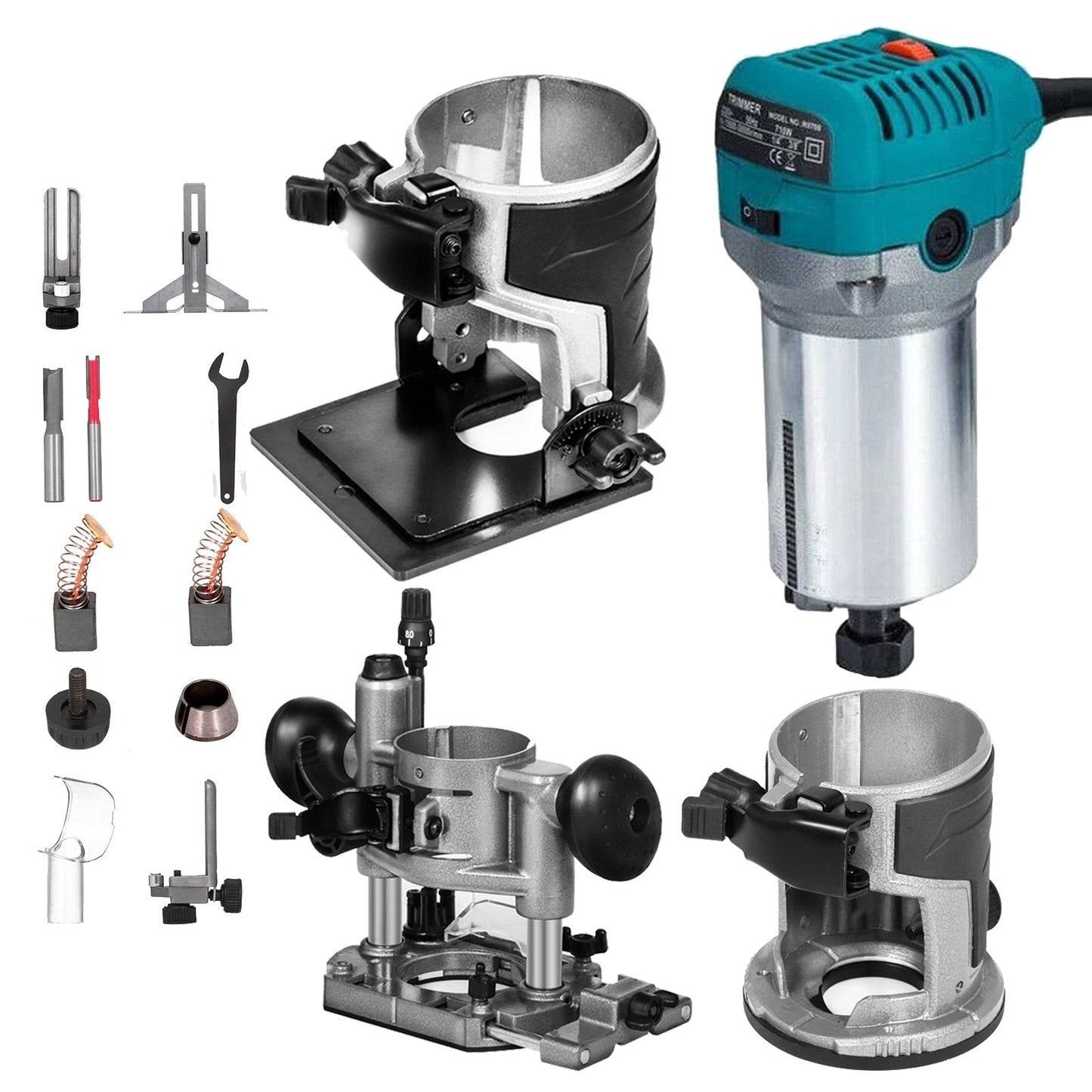 800W Variable Speed Compact Router with Plunge & Tilt Base, 220V, 30,000 RPM