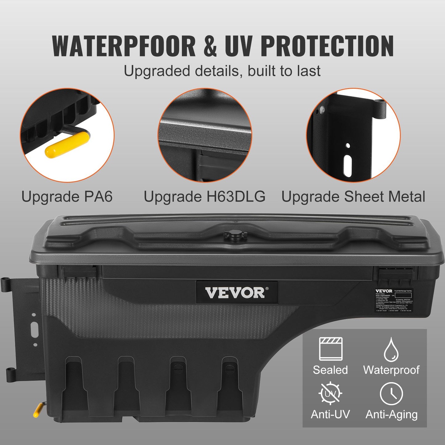 VEVOR Truck Bed Storage Box, Lockable Swing Case with Password Padlock, 6.6 Gal/25