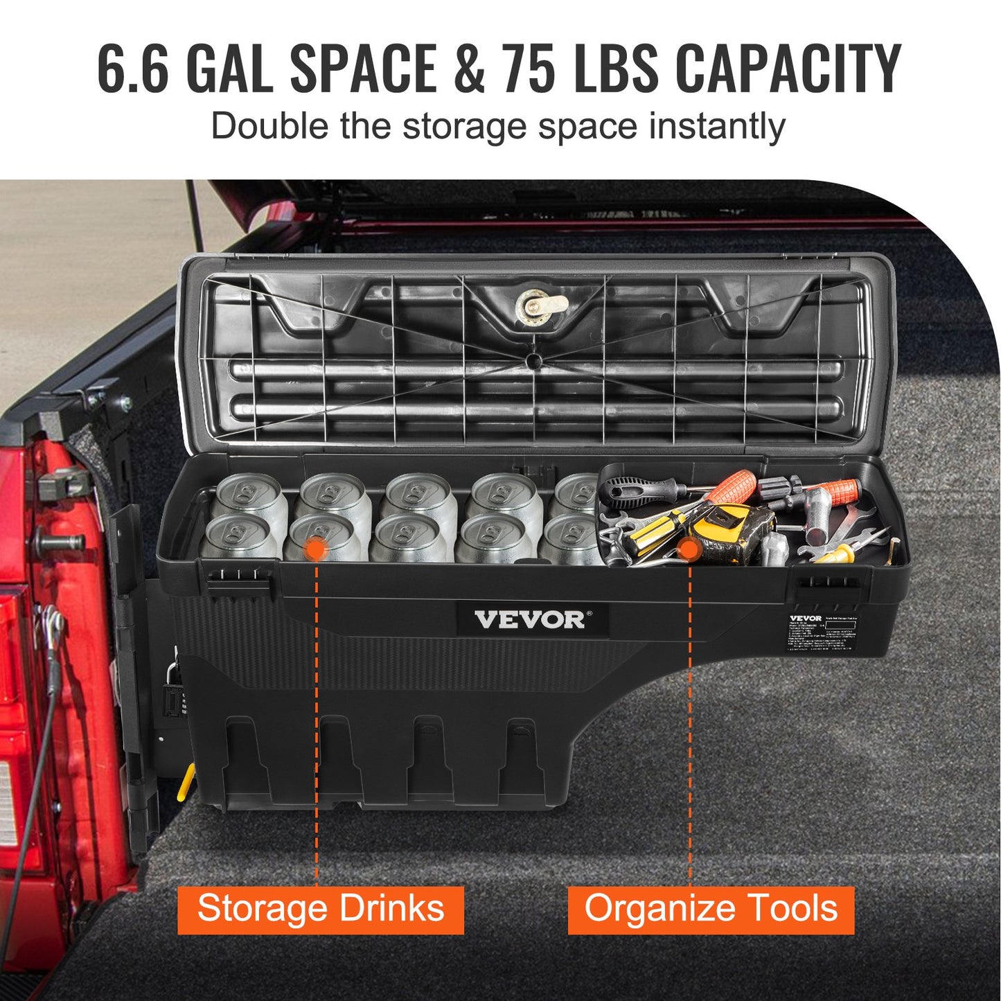 VEVOR Truck Bed Storage Box, Lockable Swing Case with Password Padlock, 6.6 Gal/25