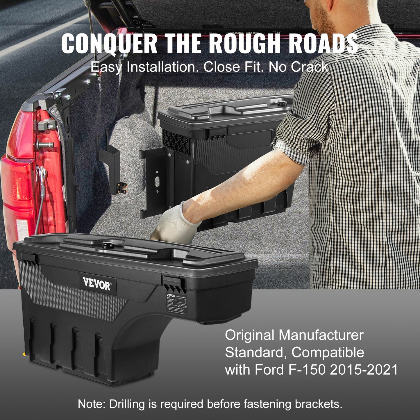 VEVOR Truck Bed Storage Box, Lockable Swing Case with Password Padlock, 6.6 Gal/25