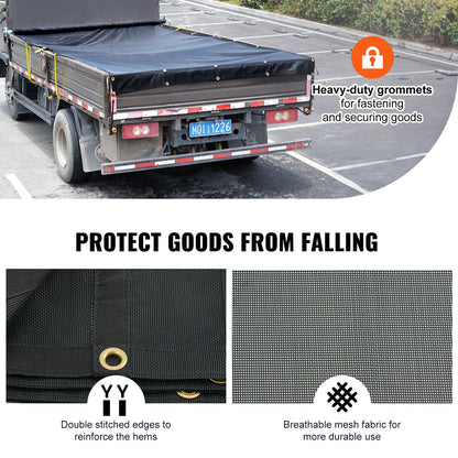 VEVOR Dump Truck Mesh Tarp, 5 x 14 ft, PVC Coated Black Heavy Duty Cover with 5.5"