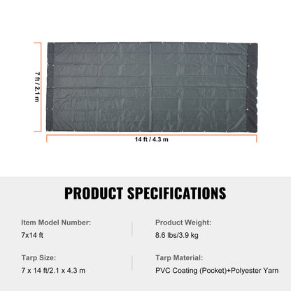 VEVOR Dump Truck Mesh Tarp, 7 x 14 ft, PVC Coated Black Heavy Duty Cover with 5.5"
